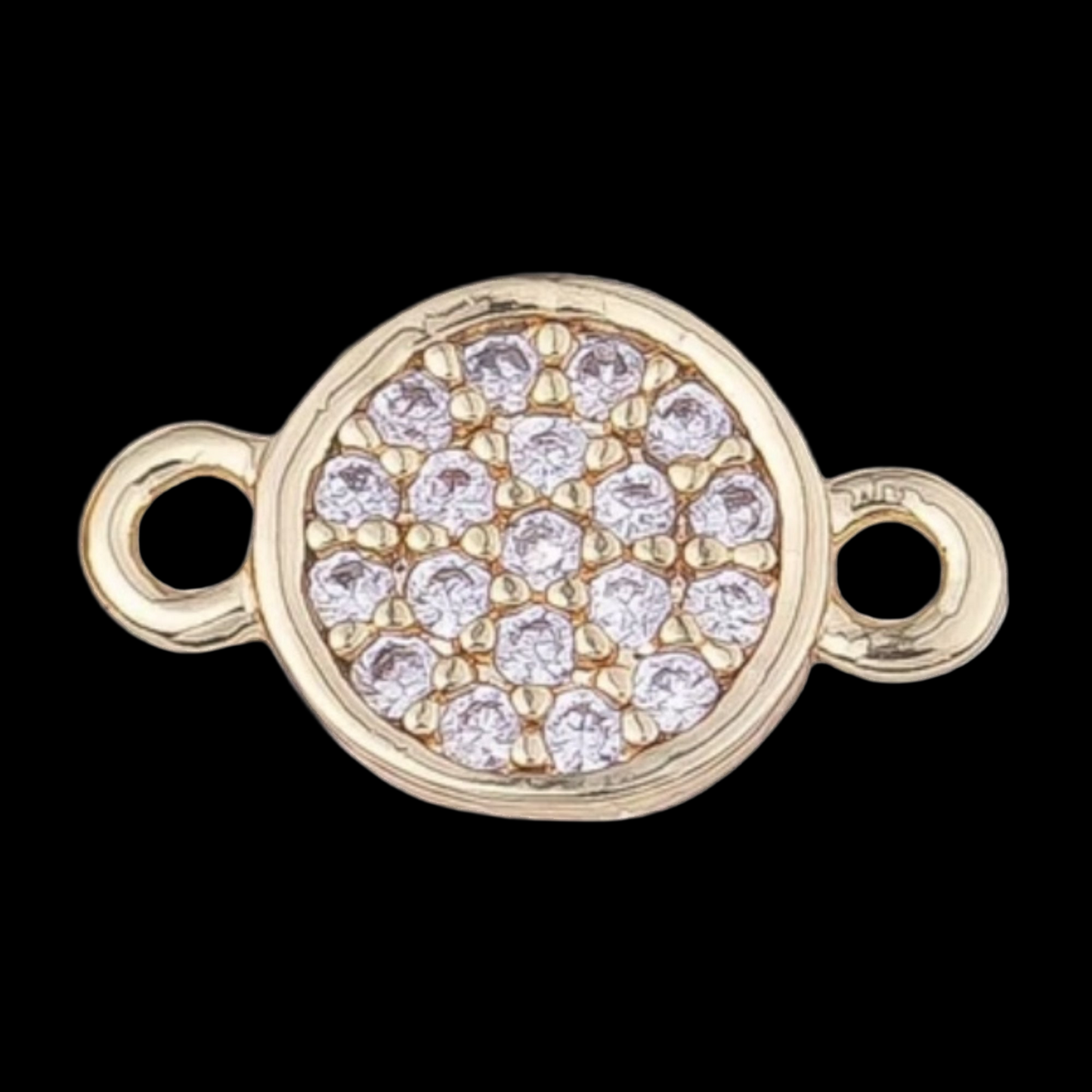 14K GF Tiny Gold heart, circle, coin Floral Charm Connector Micro Pave CZ