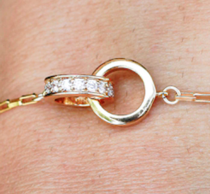 Interlocking Pave double circles connector - sterling silver