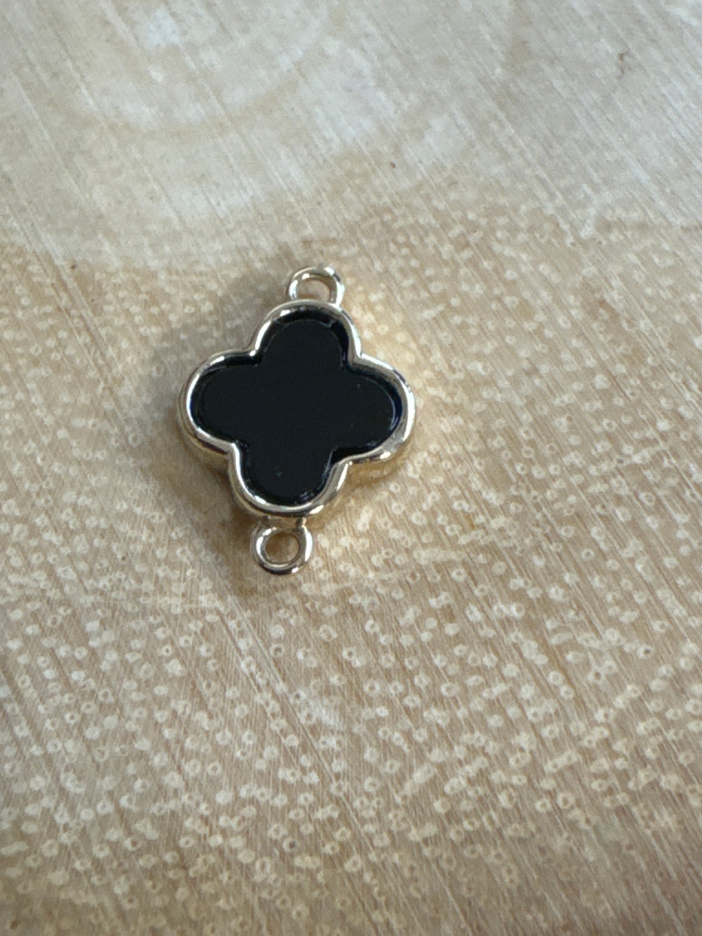 Solid Gold Clover 14k Real gold connector with black agate