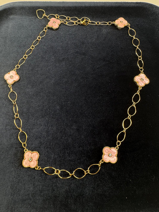 Premade pink clover charms on Vanessa chain