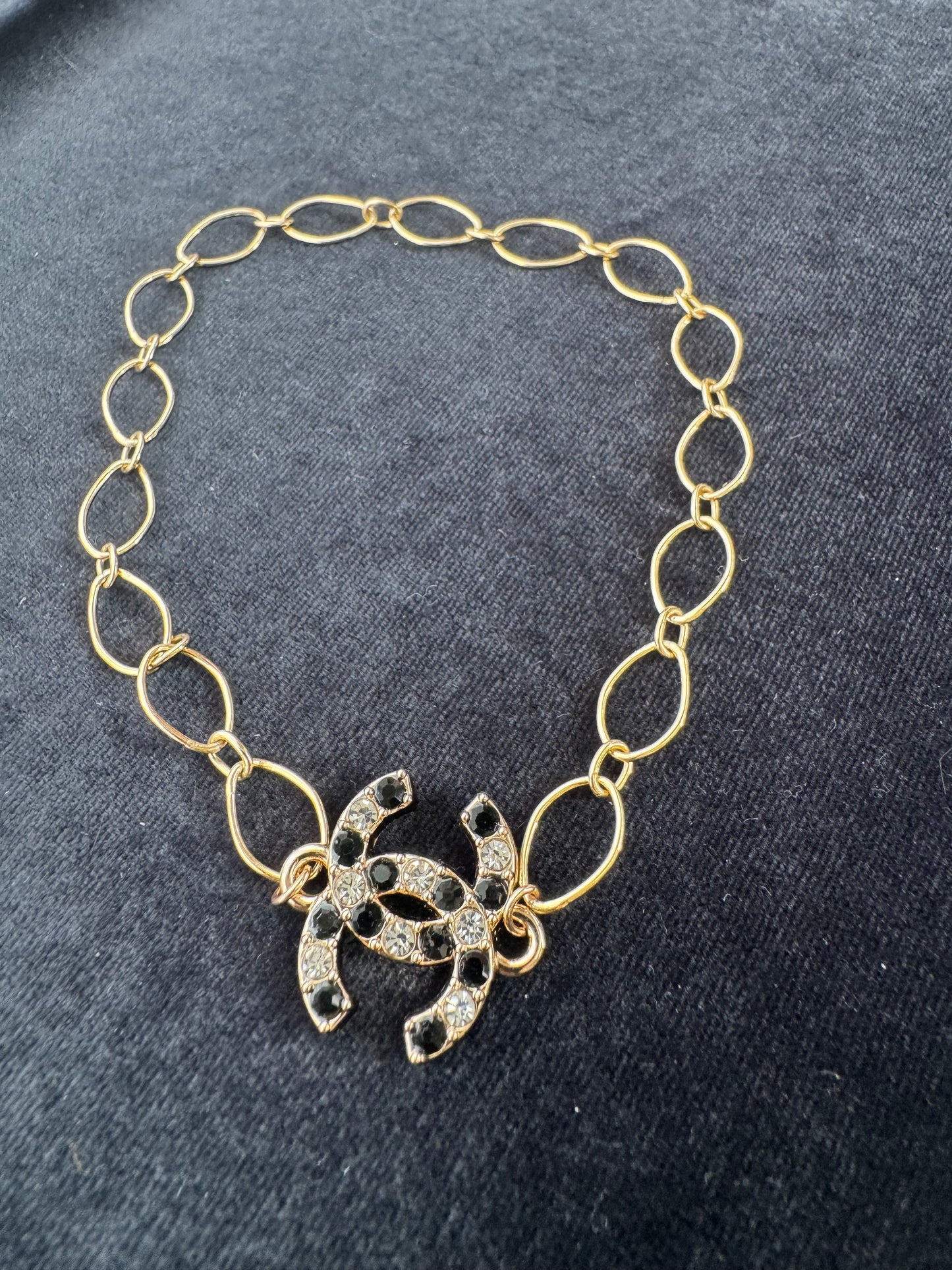 Premade Bracelet Vanessa 14K GF chanel connector CC black and white cz