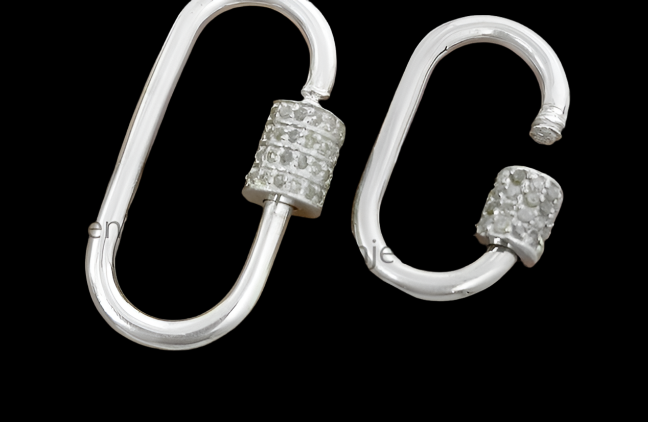 Silver Diamond tiny Carabiner Lock, Diamond Carabiner Lock, Silver Carabiner Lock