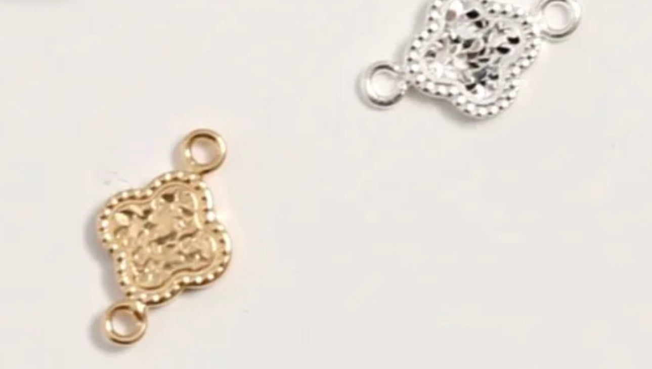 Connector, mini clover Sterling silver and 14k gold filled