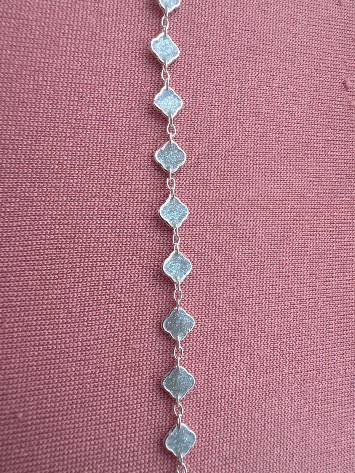 Chain, Sybil, Sterling Silver Blue Enamel Clover Mini 5MM Exquisite