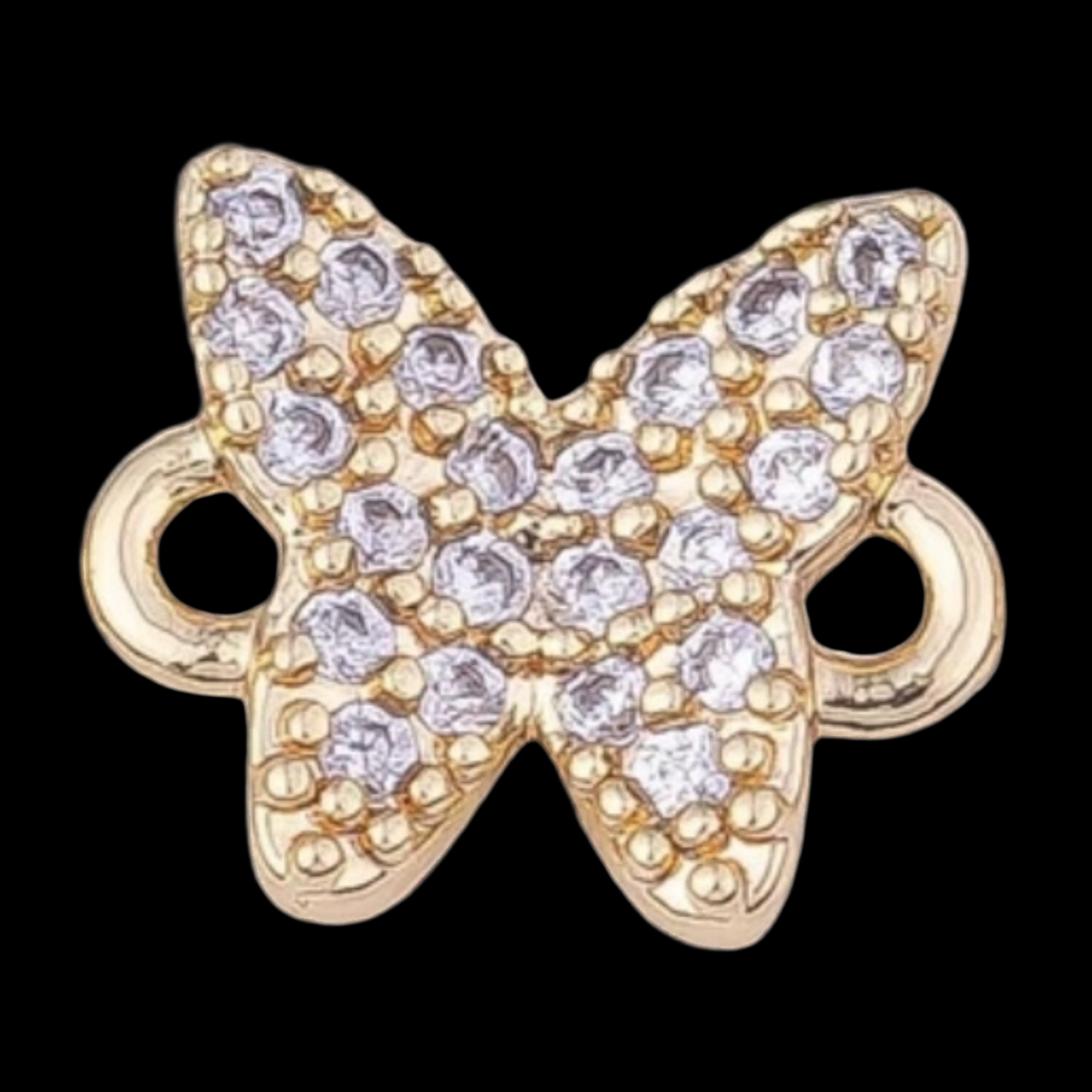14K GF Tiny Gold heart, circle, coin Floral Charm Connector Micro Pave CZ