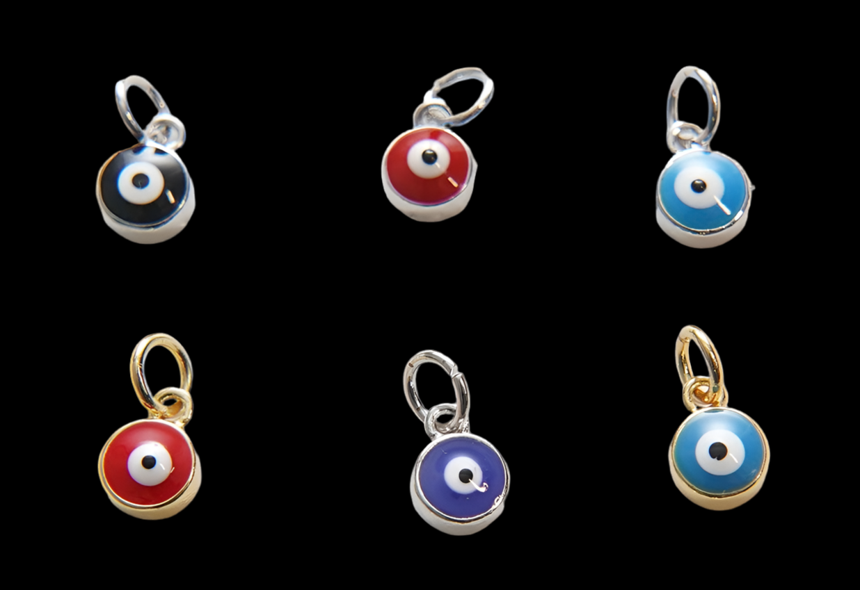 Gold Tiny Blue Evil Eye Charms, 18K Gold Filled Evil Eye Pendant