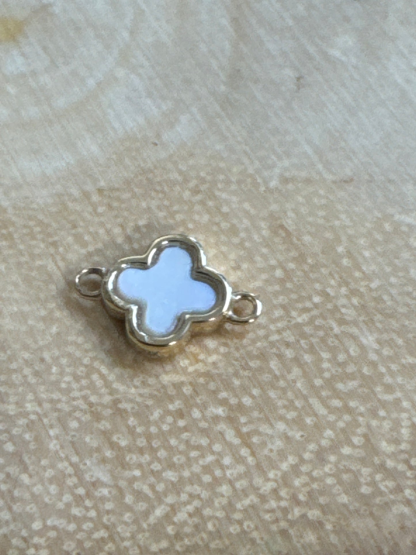 Solid Gold Clover 14k Real gold connector with Mother of pearl 6.3mm,±0.26g