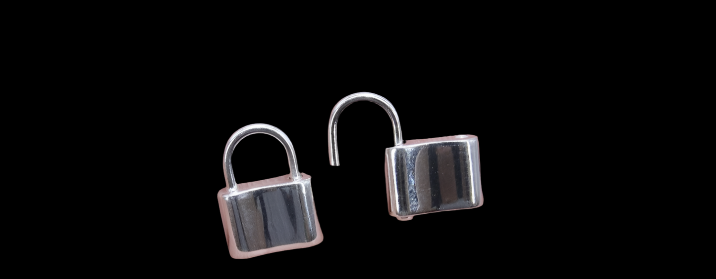 Silver Pad Lock Clasp, Solid 925 Sterling Silver Lock Key Clasp 16 mm Stamped 925