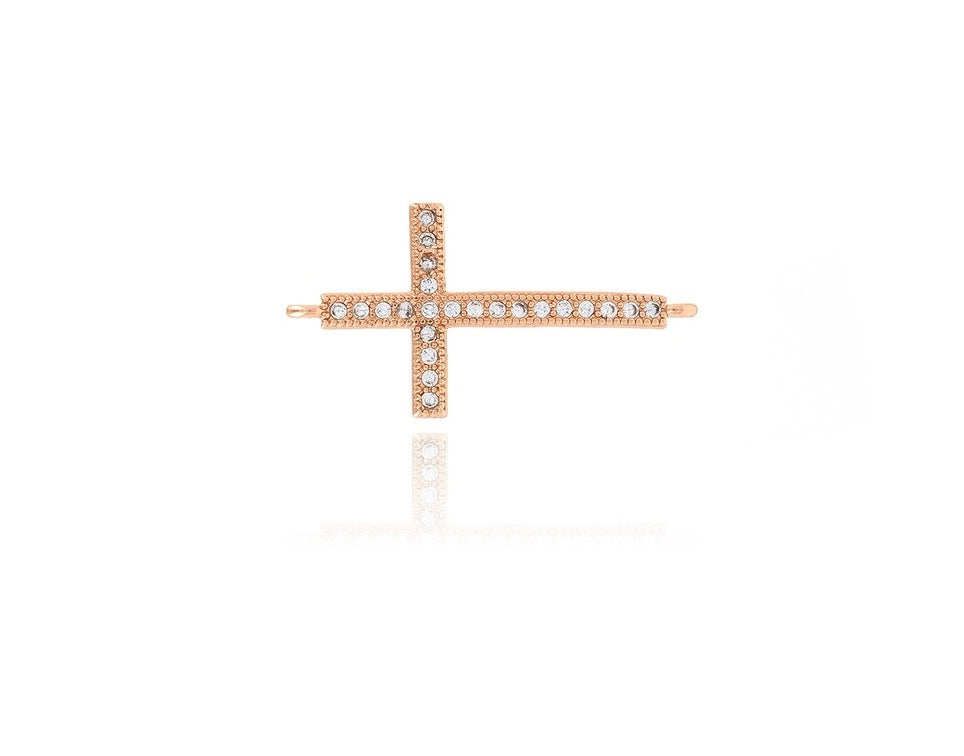 15x28.5x2mm Micropavé CZ Cross Connector 18K Gold Filled Cross Connector long Gold, Silver or Rose Gold