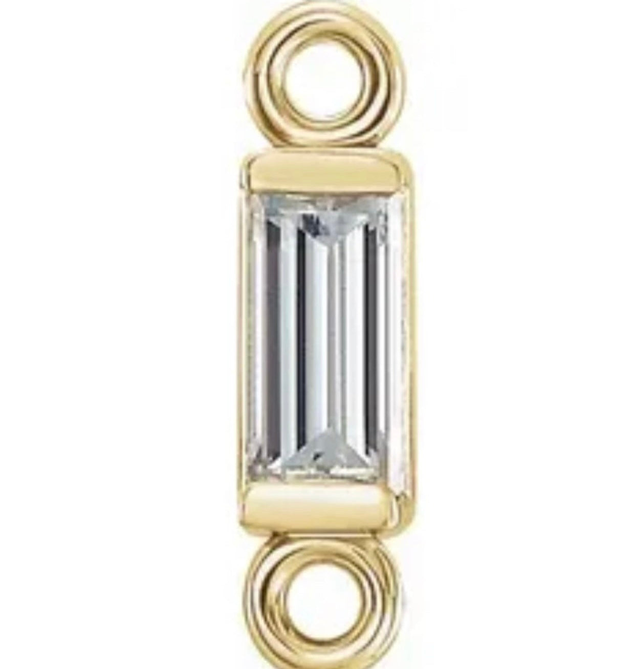 Solid White gold Baguette Connector Link, 4x2mm Stone, BIRTHSTONE, April