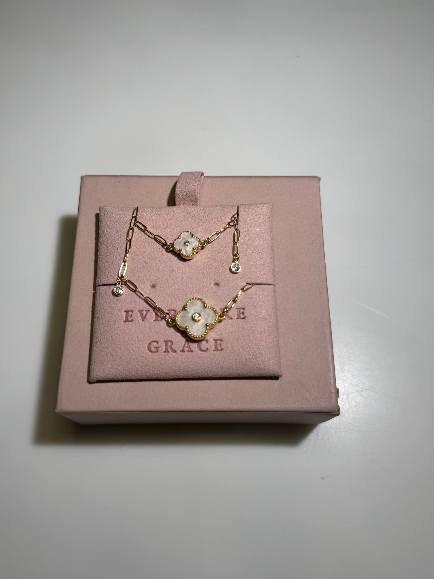 Premade Bracelet White Mother of Pearl Clover Mama and Mini Set