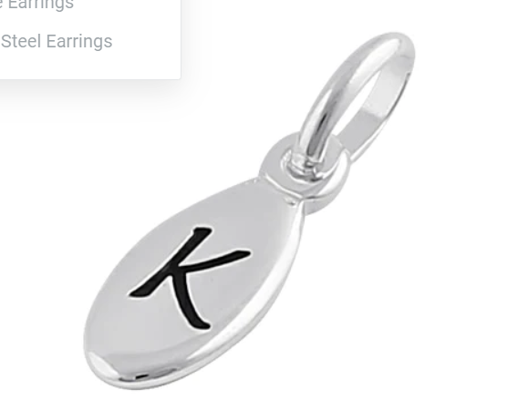 Sterling Silver Letter "K" Oval Pendant