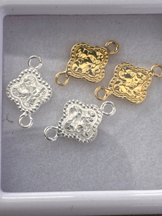 Connector, mini clover Sterling silver and 14k gold filled