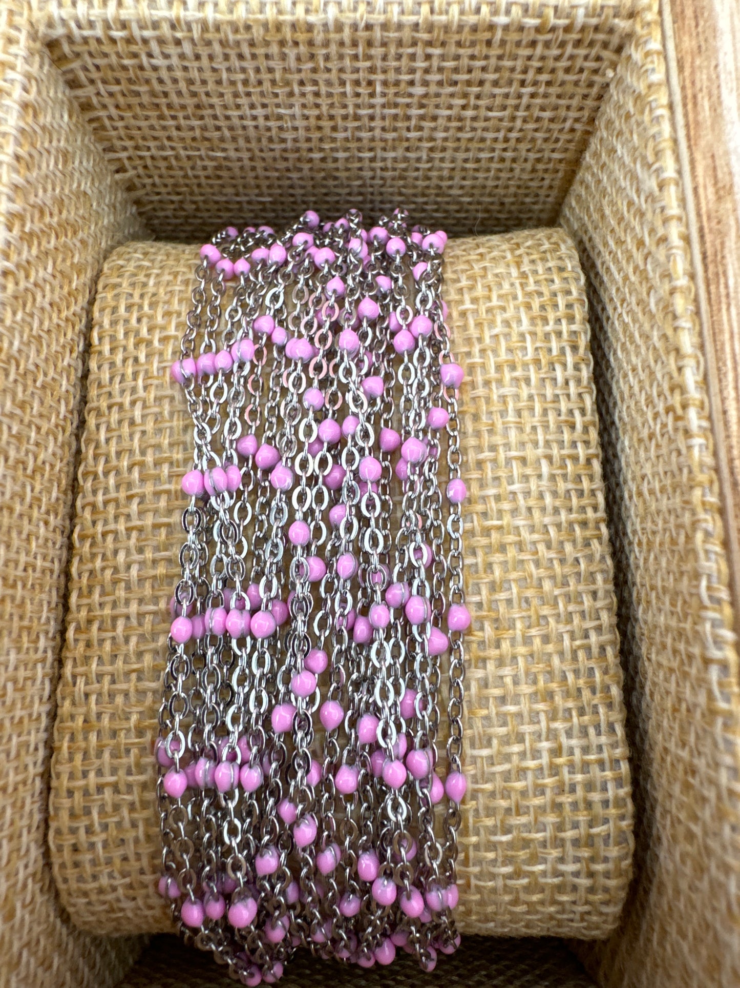 Baby Pink Enamel Beaded Stainless Chain