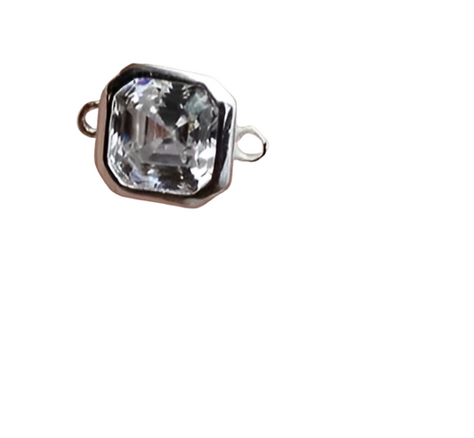 Diamond square Octagon asher cut cubic zirconia connector sterling silver