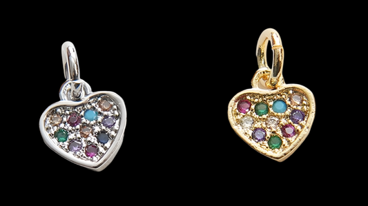 Tiny heart charm multi colored pave CZ