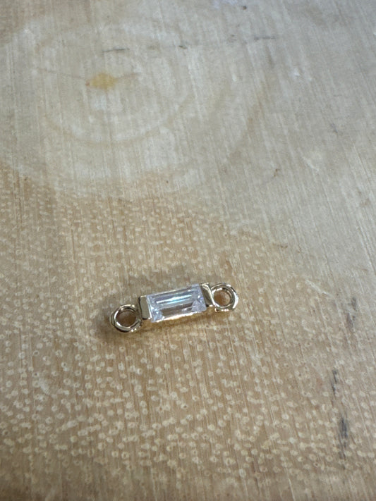 Solid Gold baguette 14k Real gold connector Moissanite:2*4mm