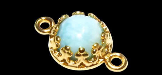 14K Gold Filled natural Larimar round Link Connector size 14x7 mm