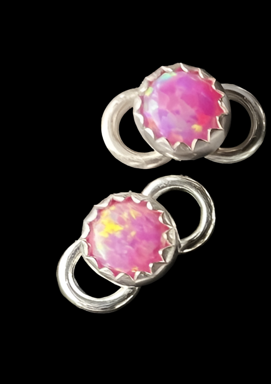 Pink Purple Blue Opal Connector sterling silver 4mm DD