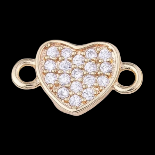 14K GF Tiny Gold heart, circle, coin Floral Charm Connector Micro Pave CZ