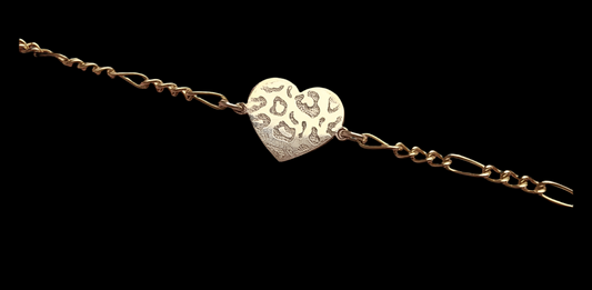 animal print etched heart connector gold filled leopard