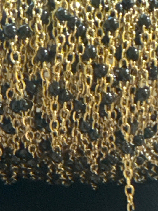 Chain, Gold Black, Beaded Enamel, Stainless Steel
