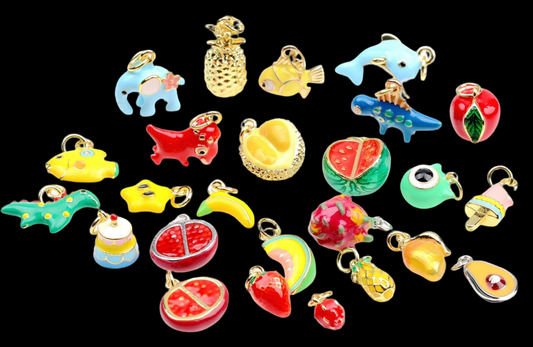 Animals Enamel Charms, Enamel Pendant, 18K Gold Filled Fruit