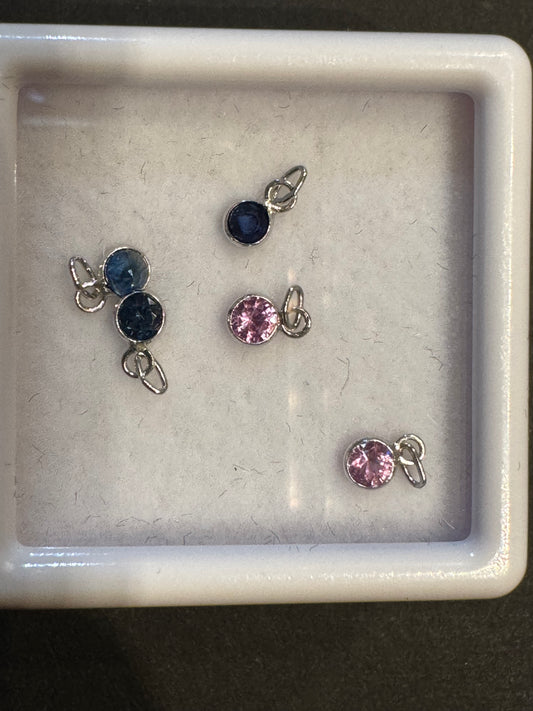 2.5mm Circle Blue Sapphire Gemstone Charm - 14K Solid Gold (White)