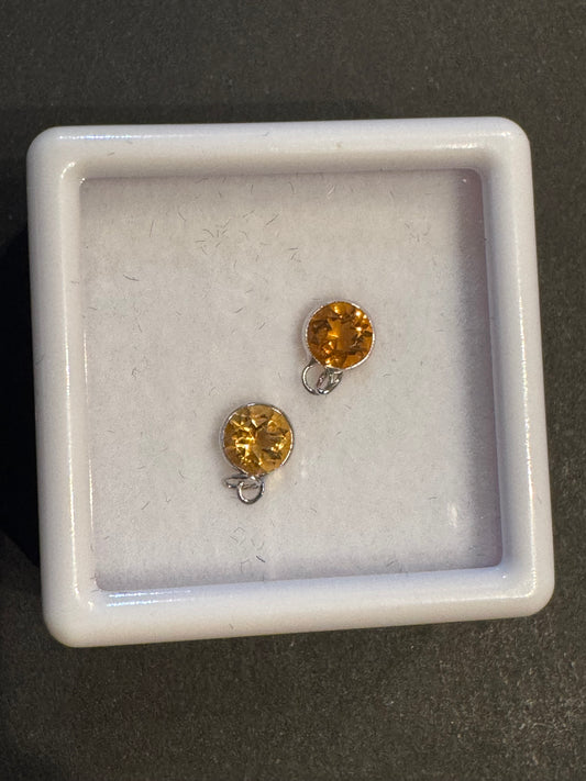 4mm Circle Citrine Gemstone Charm - 14K Solid Gold (White)