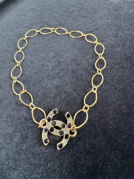 Premade Bracelet Vanessa 14K GF chanel connector CC black and white cz