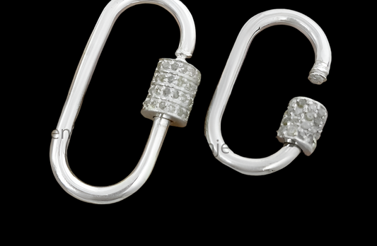 Silver Diamond tiny Carabiner Lock, Diamond Carabiner Lock, Silver Carabiner Lock