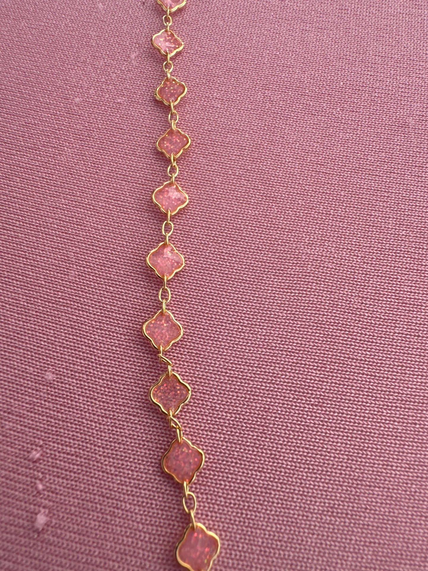 Chain, Cora, Gold Filled Pink Enamel Clover Mini 5MM Exquisite (Copy)