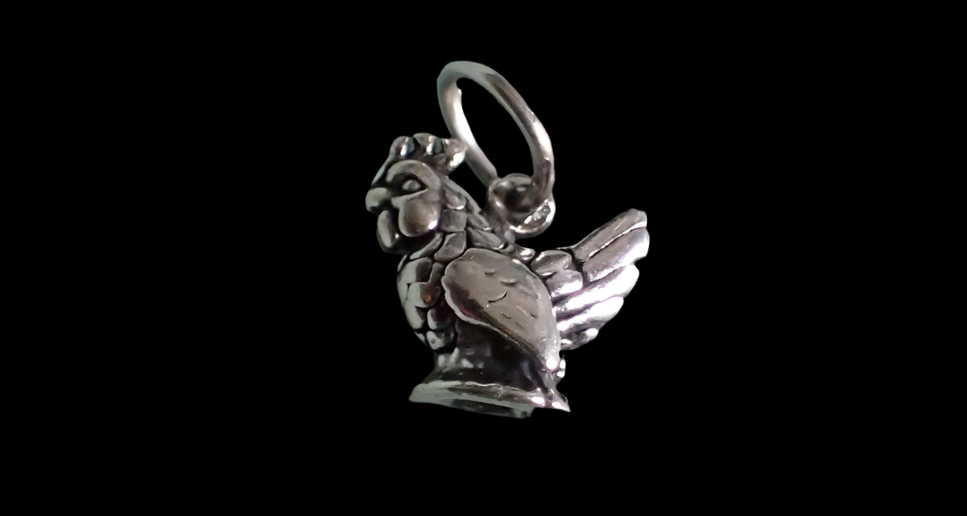 Sterling Silver Chicken Charm Pendant Hen Bird 3D