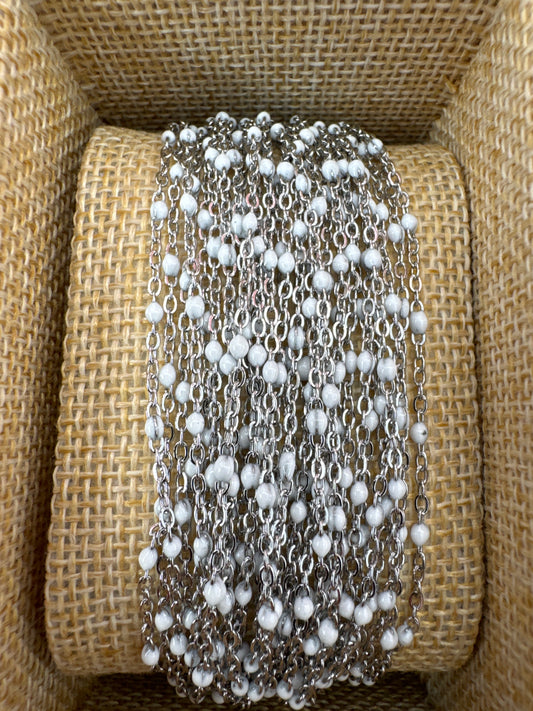 White Beaded Stainless Chain