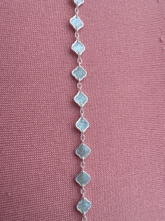 Chain, Sybil, Sterling Silver Blue Enamel Clover Mini 5MM Exquisite