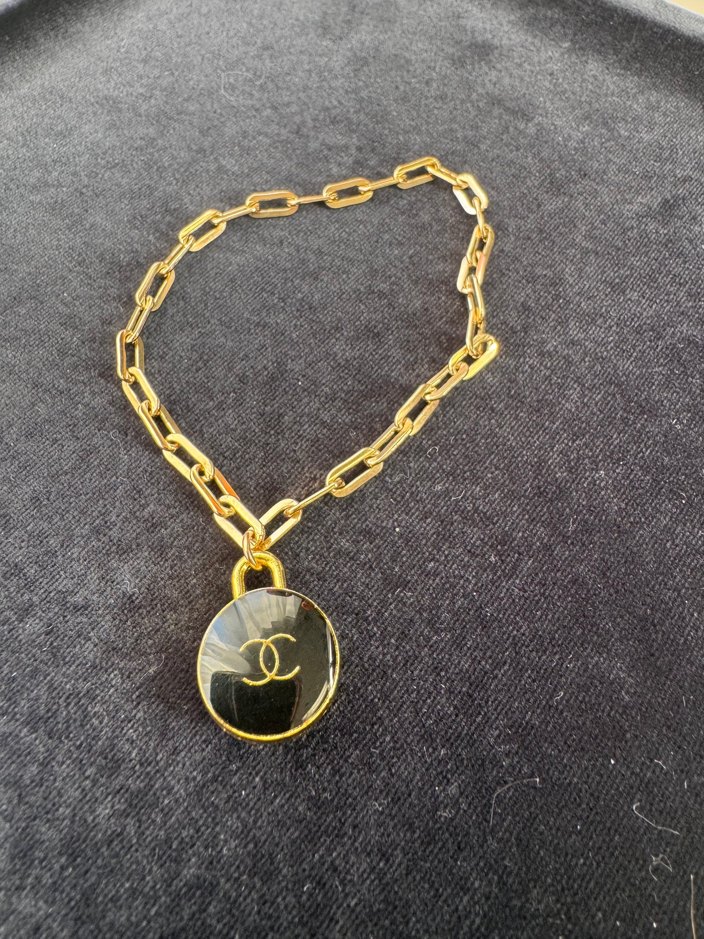 Premade Bracelet Poppy 14K GF with circle black chanel CC pendant