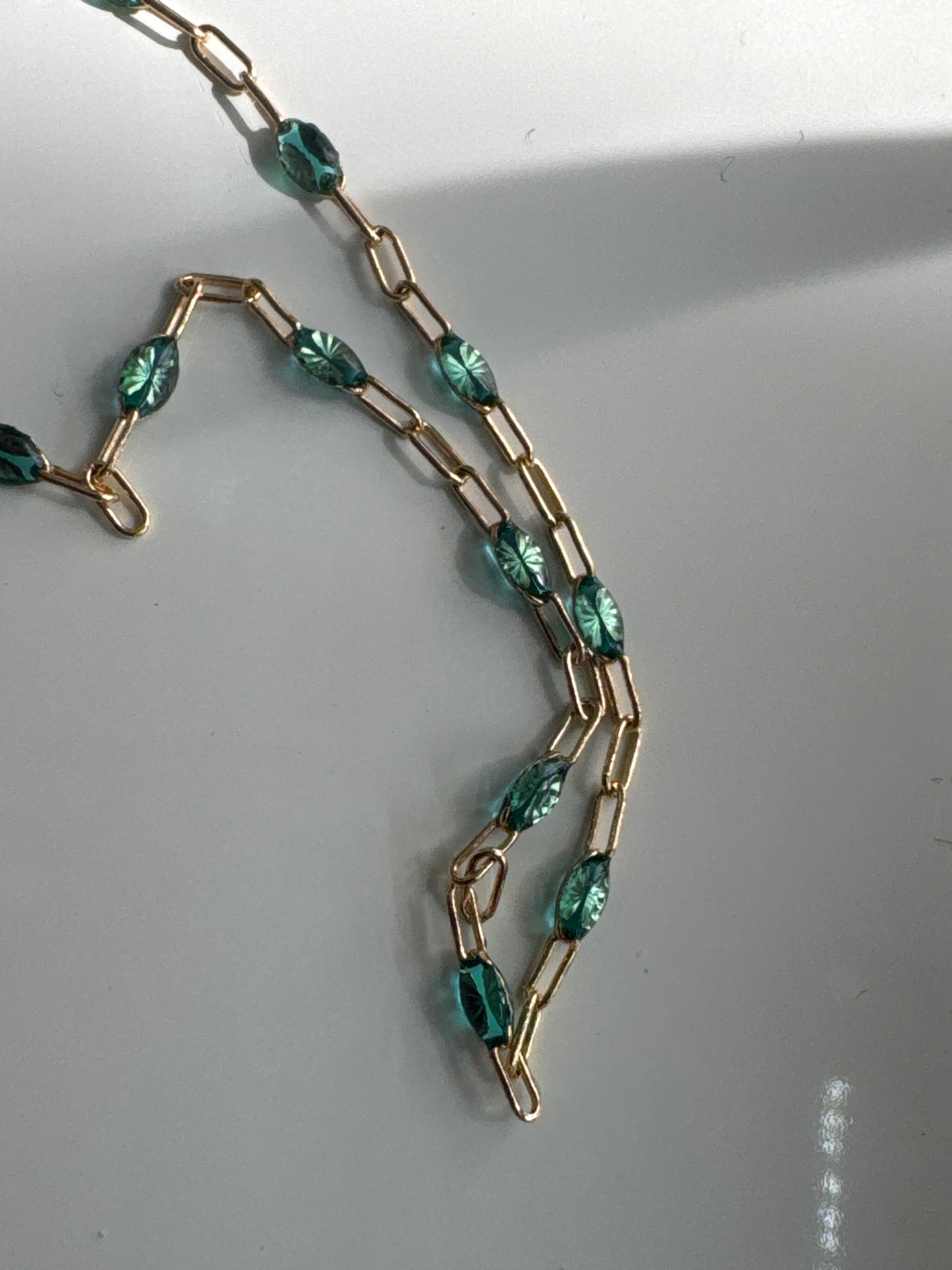 Chain, Edith, Luxe, 14K GF teal enamel cable