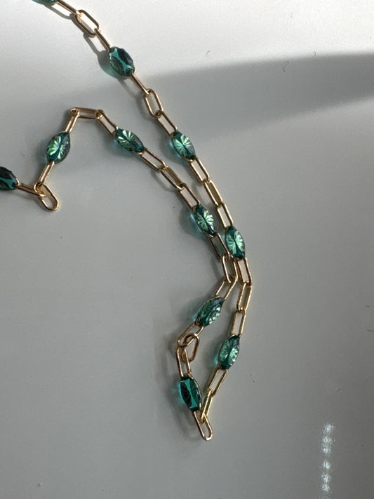 Chain, Edith, Luxe, 14K GF teal enamel cable