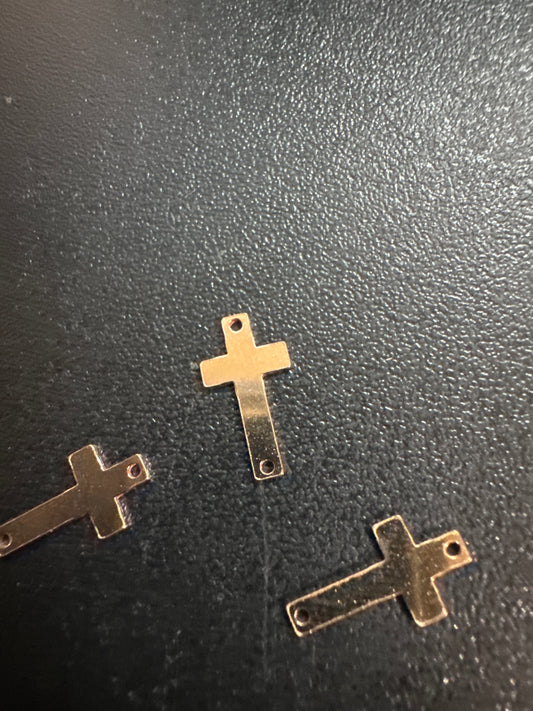 Gold filled cross 2 Hole Sideways Horizontal cross connector- Gold 12mm long