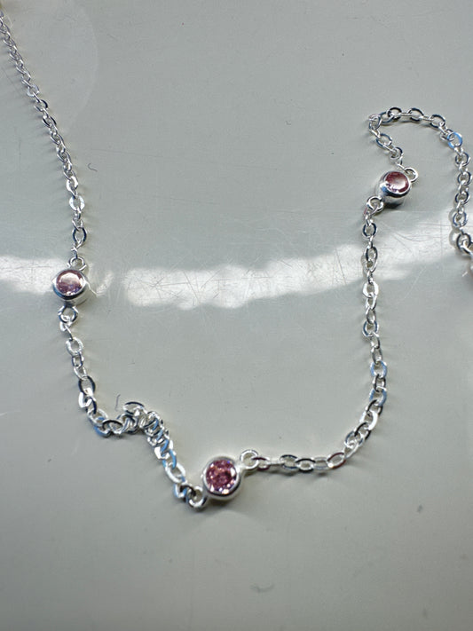 Chain, Rebecca, Exquisite, Sterling Silver with Pink CZ