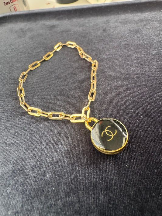 Premade Bracelet Poppy 14K GF with circle black chanel CC pendant