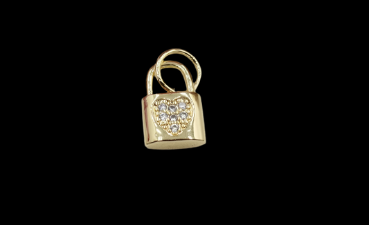 18K Gold Filled Lock with Cubic Zirconia Heart Detail Pendant