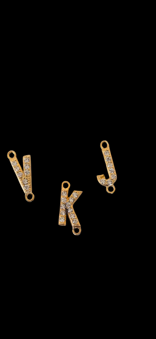 Initial letter connector charm, pave all white cubic zirconia gold