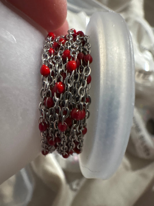 Red Enamel Beaded Stainless Chain
