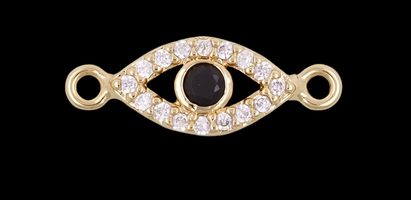 Gold Evil Eye Charms,18K Gold Filled Black Evil Eye Connector