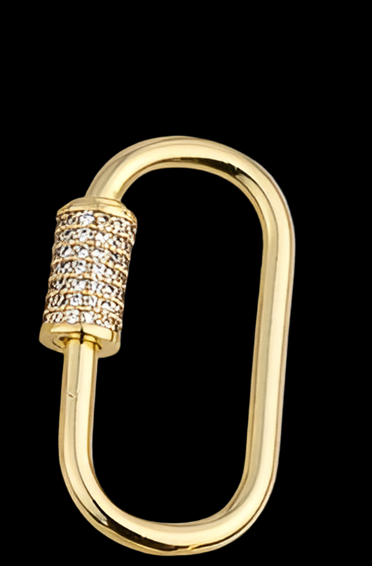 14k GF Small Carabiner Screw Clasp Pave CZ Screw Clasp Oval