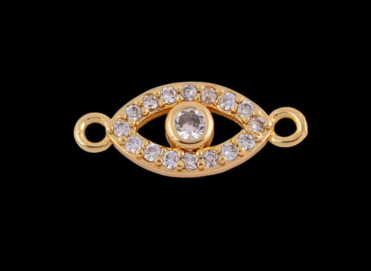 14K Gold Filled Dainty Simple Evil Eye Charm Connector Micro Pave Cubic Zarconia CZ Stones