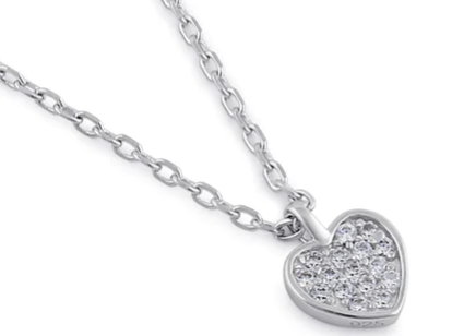 Sterling Silver Clear CZ Dainty Heart Necklace