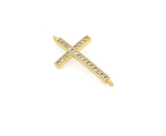 15x28.5x2mm Micropavé CZ Cross Connector 18K Gold Filled Cross Connector long Gold, Silver or Rose Gold