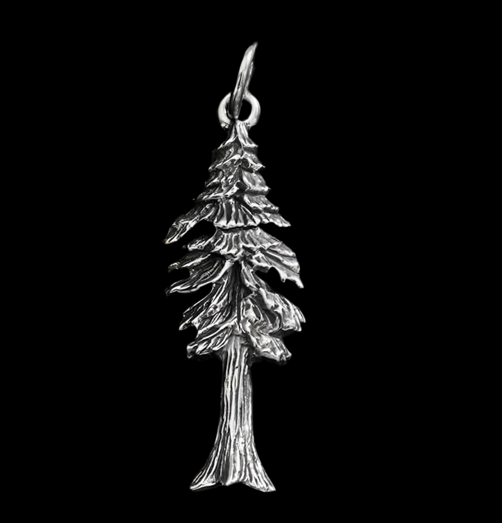 sterling silver dimensional pine tree pendant